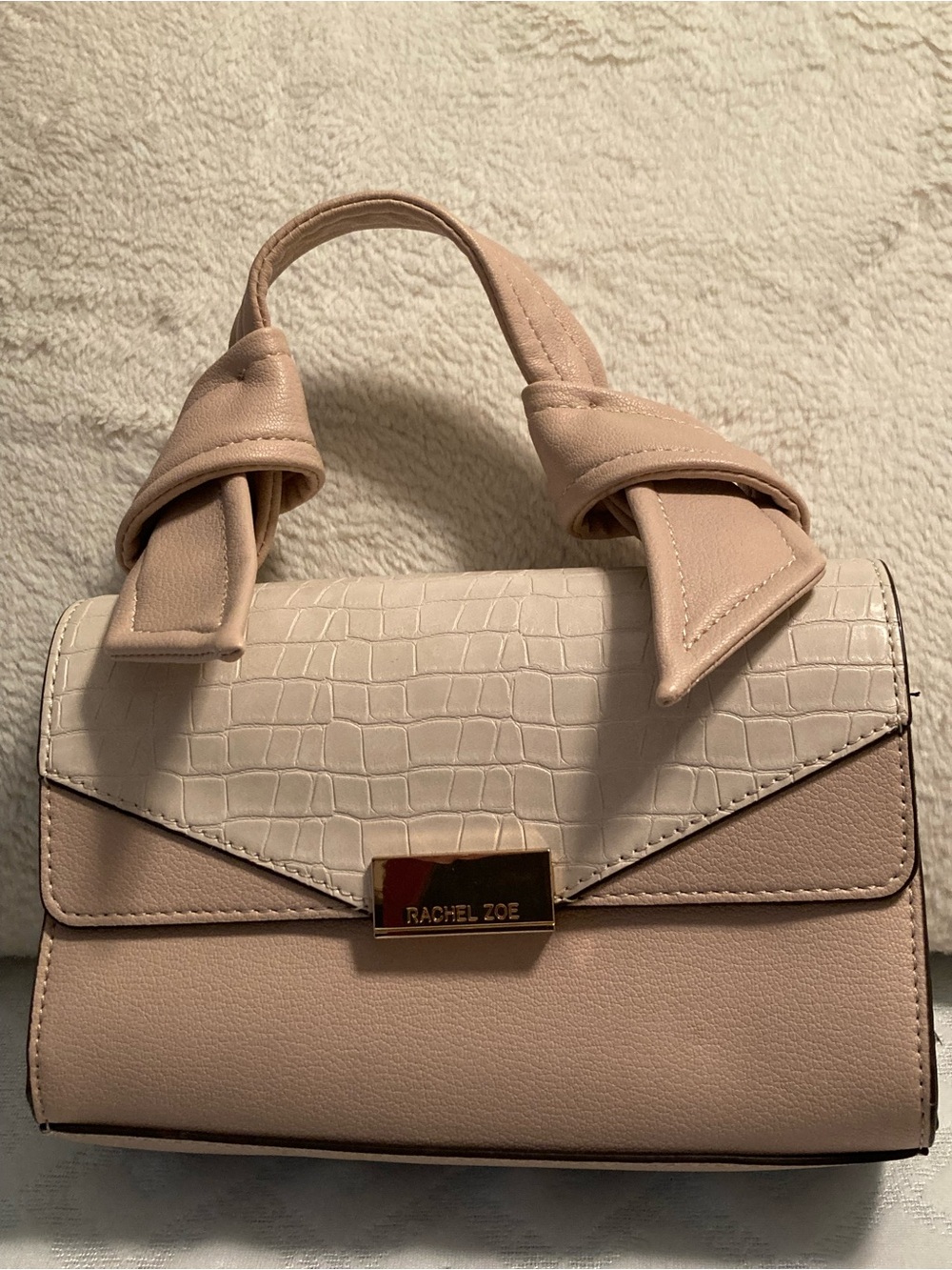 Rachel Zoe Blush and Cream Croc-Accent Top Handle Satchel